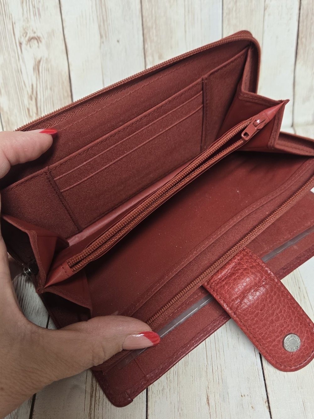 Options by Buxton Red Genuine Leather Checkbook Wallet Organizer - Picture 13 of 16
